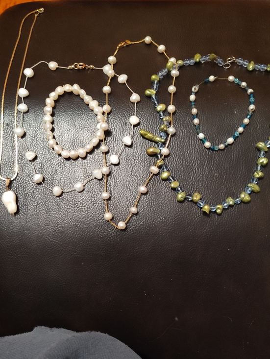 Jewelry - Freshwater Pearl and Green Bead Necklace Set - Women Jewelry
